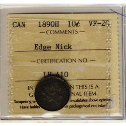 1890H 10¢ ICCS VF20 Edge Nick