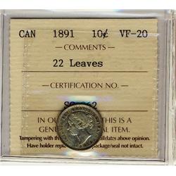 1891 10¢ 22lvs ICCS VF20