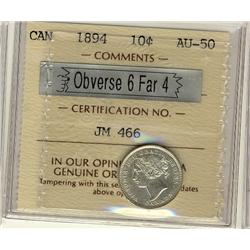 1894 10¢ Obv 6 Far 4 ICCS AU50