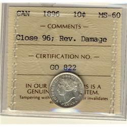 1896 10¢ Close 96 ICCS MS60 Rev, Damage