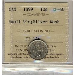 1899 10¢ Small 9 ICCS EF40 Silver Wash