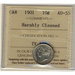 1901 10¢ ICCS AU55 Harshly Cleaned