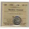 Image 1 : 1901 10¢ ICCS AU55 Harshly Cleaned