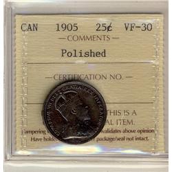 1905 25¢ ICCS VF30 Polished