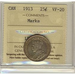 1913 25¢ ICCS VF20 Marks