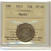 Image 1 : 1913 25¢ ICCS VF20 Marks