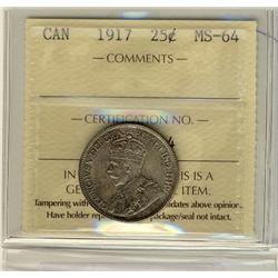 1917 25¢ ICCS MS64