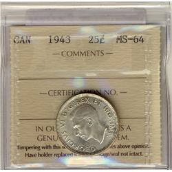 1943 25¢ ICCS MS64
