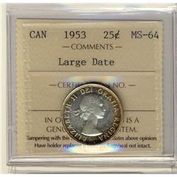 1953 25¢  Large Date ICCS MS64