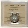 Image 1 : 1953 25¢  Large Date ICCS MS64