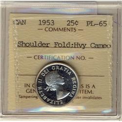 1953 25¢ SF ICCS PL65 Heavy Cameo