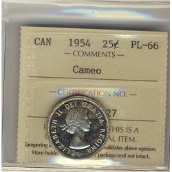 1954 25¢ ICCS PL66 Cameo