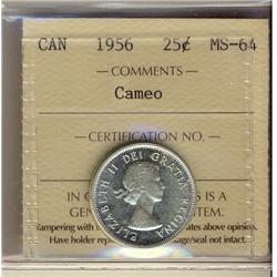 1956 25¢ ICCS MS64 Cameo