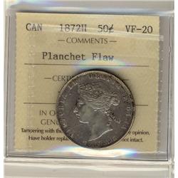 1872H 50¢ ICCS VF20 Planchet Flaw