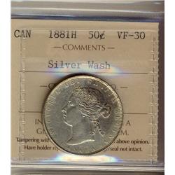 1881H 50¢ ICCS VF30 Silver Wash