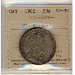 1902 50¢ ICCS VF30 Rim Damage