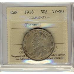 1918 50¢ ICCS VF20 Cleaned