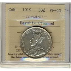 1919 50¢ ICCS VF20 Harshly Cleaned