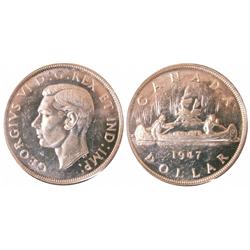 1947 $1 Ptd 7 Dbl HP ICCS MS63. Brilliant and lustrous.