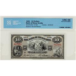 The Bank of Nova Scotia 1935 $10 #917983 CH-550-36-04 CCCS Gem UNC66. Another great example.