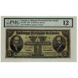 La Banque Provinciale du Canada, 1928 $5 #L451608, PMG F12,