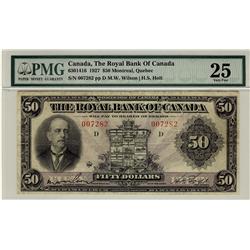 The Royal Bank of Canada 1927 $50 #007282 CH-630-14-16, PMG VF25.