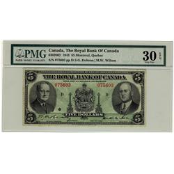 The Royal Bank of Canada, 1943 $5 #075603, CH-630-20-02, PMG VF30 EPQ,