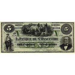 La Banque de ST. Hyacinthe, 1880 $5 #39104, CH-645-12-02R, PCGS Super Choice AU58PPQ.   Simply a spl