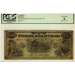 The Sterling Bank of Canada 1914 $5 #A053140, CH-700-12-02 PCGS VG8.