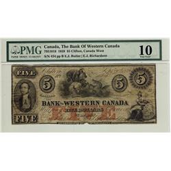 The Bank of Western Canada, 1859 $5 #434 RADAR NOTE, CH-795-10-16, PMG VG10. Underrated.