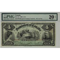 1902 $4 DC-17a #001485 PMG VF20 NET minor rust, rare grade.