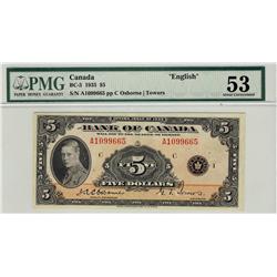 1935 $5 BC-5 #A1099665 PMG AU53