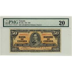 1937 $50 BC-26a A/H0027315 PMG VF20. Scarce signature.