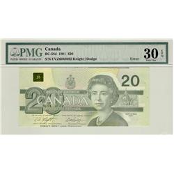 1991 $20  BC-58d #EVZ6048982 PMG VF30 EPQ,  ERROR Note Misaligned Underprint,