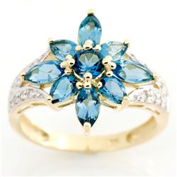 2.81Ct London Blue Topaz & 16 Diamond 9K Gold Ring (JEW-9034X)