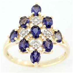 1.78Ct Genuine Iolite & 16 Diamond Solid 9K Gold Ring (JEW-9162X)