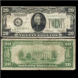 1928B $20 Federal Reserve Chicago Note Circulated Scarce (CUR-05999)