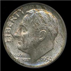 1950D Roosevelt Dime Graded PCGS MS66 with FB Fabulous Toning (COI-6390)