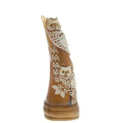 Rare White Buffalo Horn Scrimshaw Owl (CLB-256)