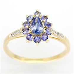 1.12Ct Natural Tanzanite & Diamond Yellow 9K Gold Ring (JEW-9165X)