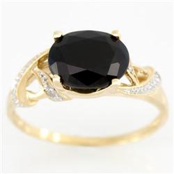 2.64Ct Huge Black Sapphire & Diamond 9K Gold Ring (JEW-9021X)