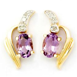 1.16Ct Natural Amethyst & Diamond 9K Gold Earrings (JEW-9114X)