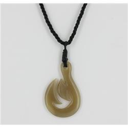 Rare White Buffalo Horn Hawaiian Fishhook Pendant Choker (JEW-1411)