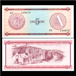 1985 Cuba 5 Peso Foreign Exchange Crisp Uncirculated Note RARE Series A (CUR-05961)