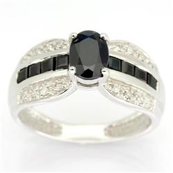 1.56Ct Black Sapphire & 16 Diamond White 9K Gold Ring (JEW-9176X)