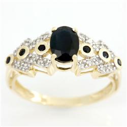 1.68Ct Black Sapphire & 20 Diamond 9K Gold Ring (JEW-9011X)