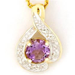 1.09Ct Natural Amethyst & Diamond 9K Gold Pendant (JEW-9010X)