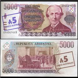 1985 Argentina 5 Australes Overprint Note Crisp Uncirculated (CUR-05563)