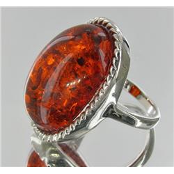 68ct Baltic Amber White Gold Vermeil Ring (JEW-1784)