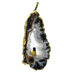 66ct Carved Druzy Agate Tourmaline Pendant Super Sparkler Gold Vermeil (JEW-1738)